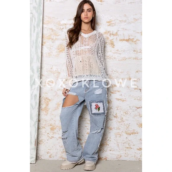 POL Retro 90s Distressed Patchwork Jeans Relaxed Fit - Picture 15 of 16